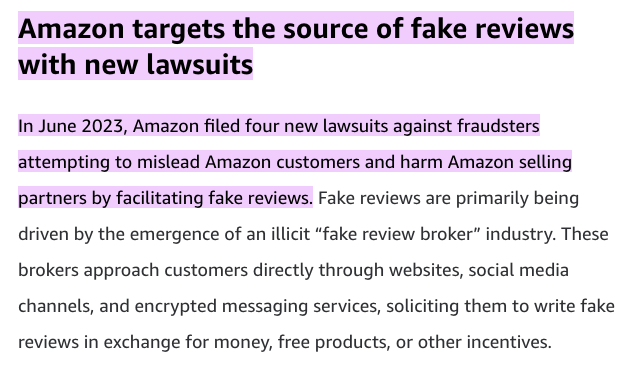 Amazon lawsuits against fake reviews