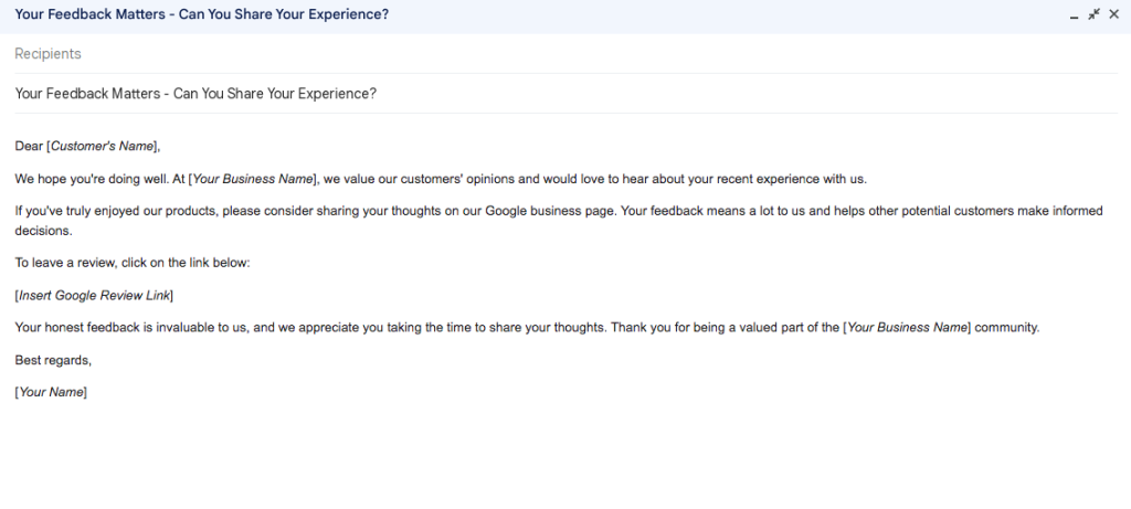 Google Review Request Email Template